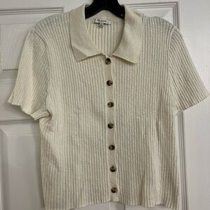 Madewell Cream Ribbed Knit Polo Sweater